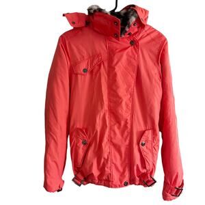 Fox Racing Women's S Full Zip Coat Orange Cheetah Fur Lined Graphic Logo on Side
